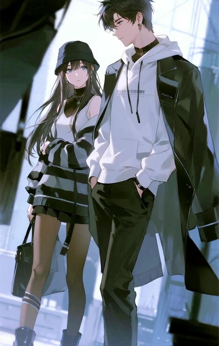 hình ảnh anime cặp đôi đi trên phố