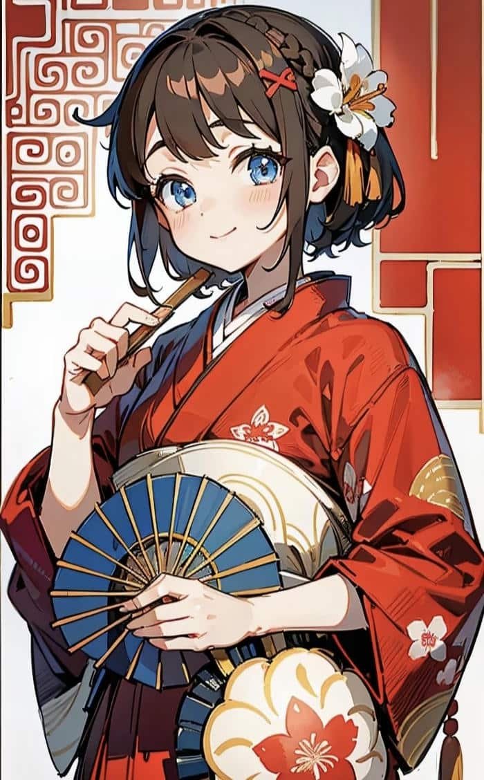 hình ảnh anime cô gái kimono đỏ