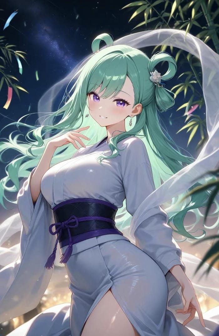 hình ảnh anime cô gái kimono tạo dáng nhẹ