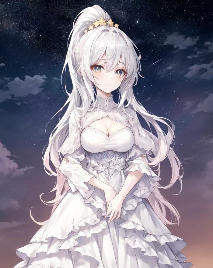 hình ảnh anime girl tóc trắng kiêu sa