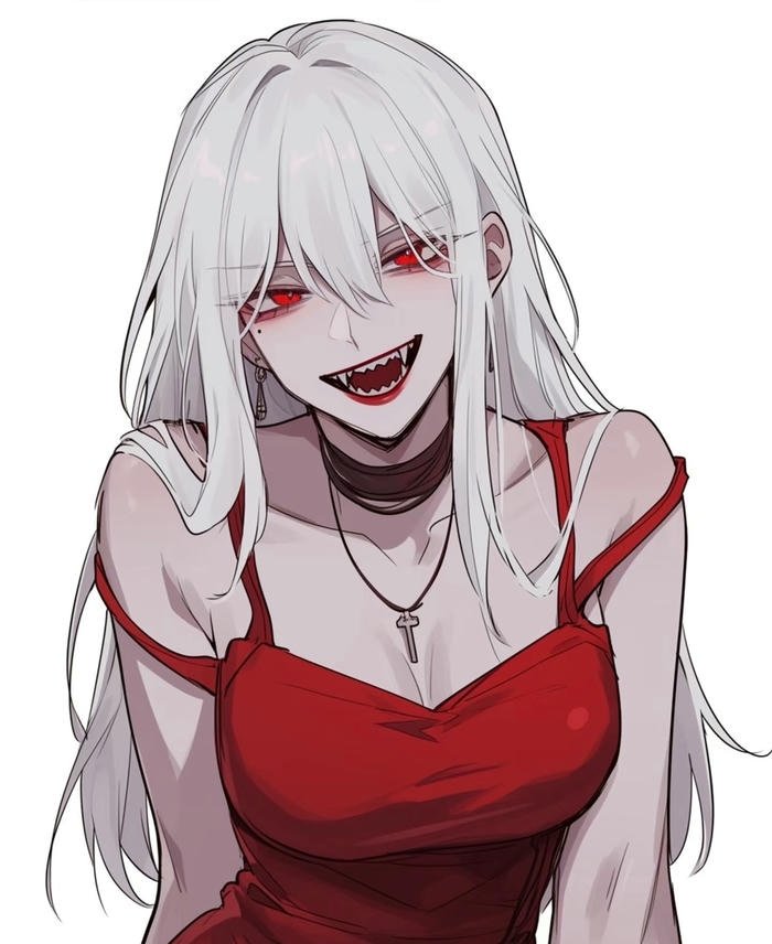 hình ảnh anime girl tóc trắng mắt đỏ