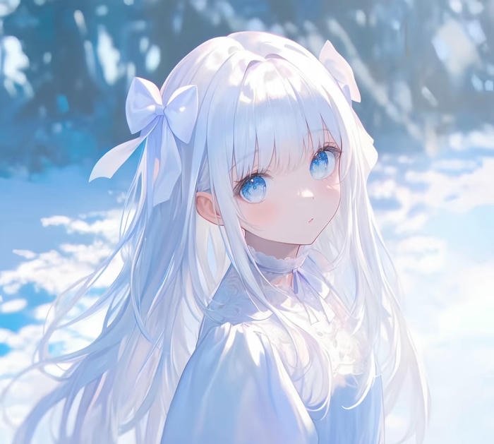 hình ảnh anime girl tóc trắng ngây thơ