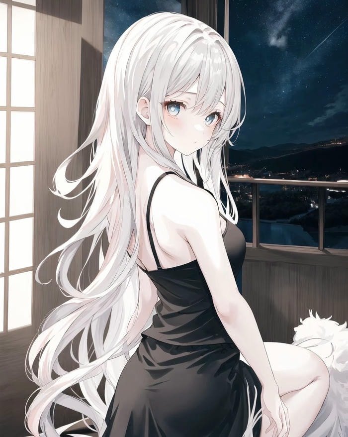 hình ảnh anime girl tóc trắng quyến rũ