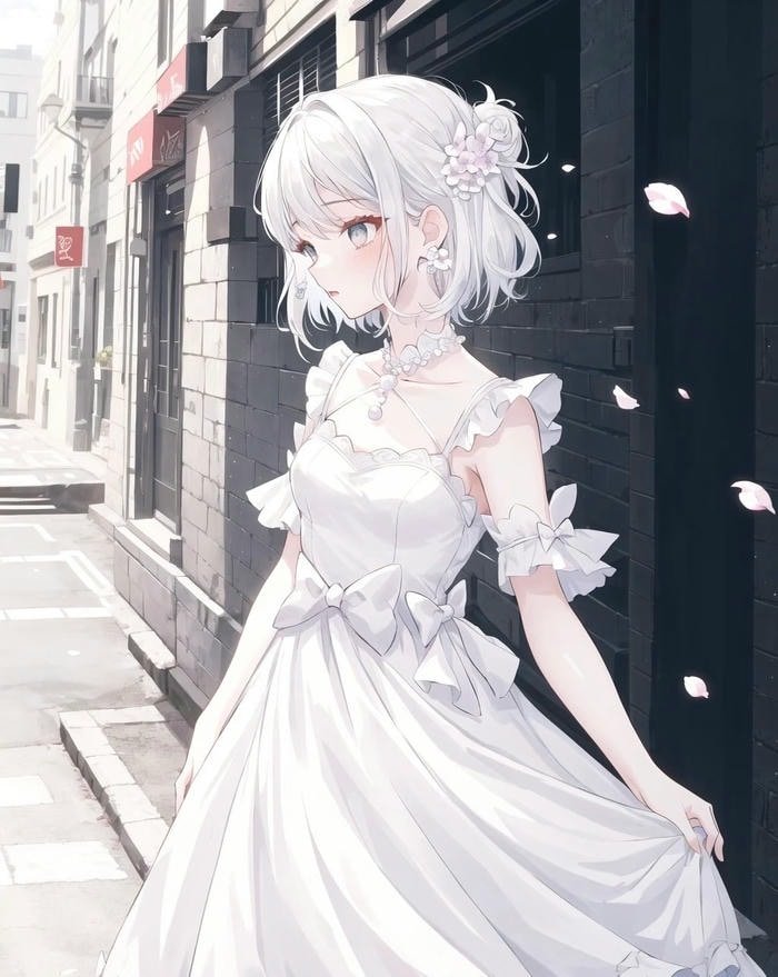 hình ảnh anime girl tóc trắng thần sắc nhẹ