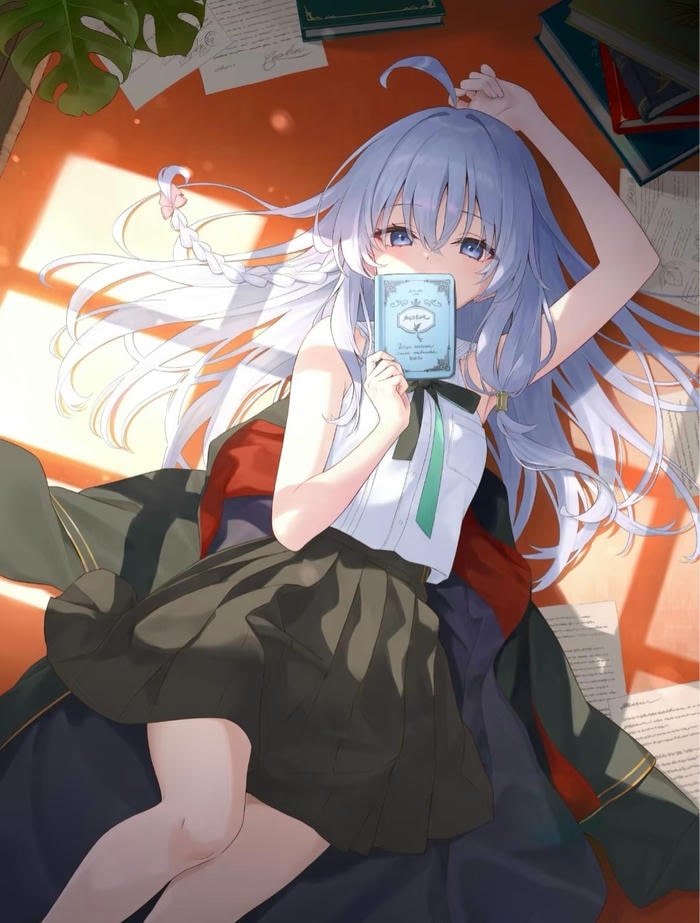 hình ảnh anime girl tóc trắng trong phòng