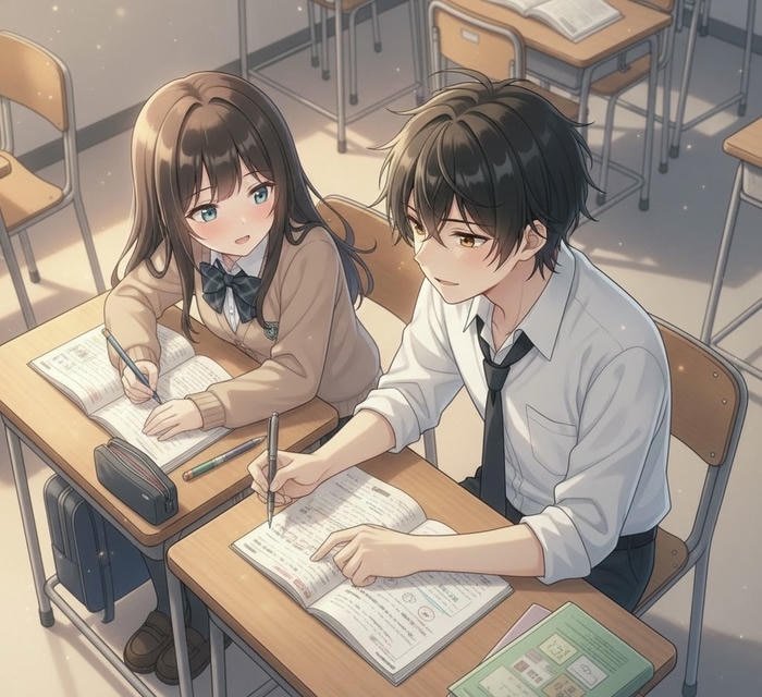 hình ảnh anime học đường chỉ bài nhau
