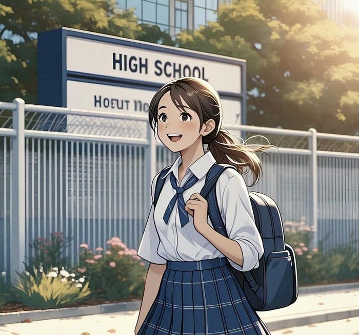 hình ảnh anime học đường đi học