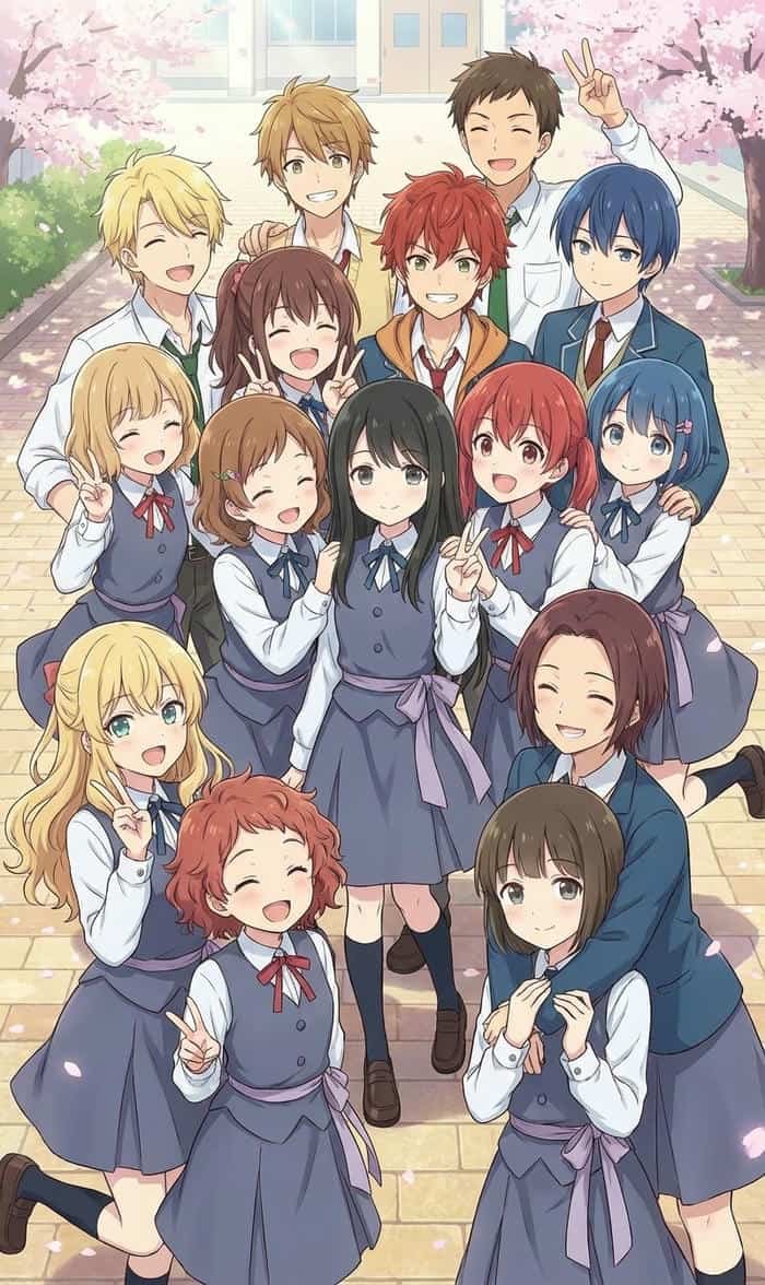 hình ảnh anime học đường nhóm bạn