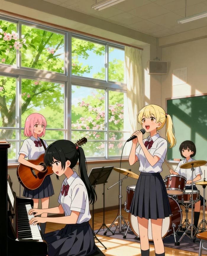 hình ảnh anime học sinh tập hát