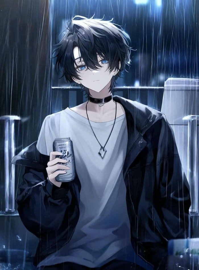 hình ảnh anime nam buồn trong mưa