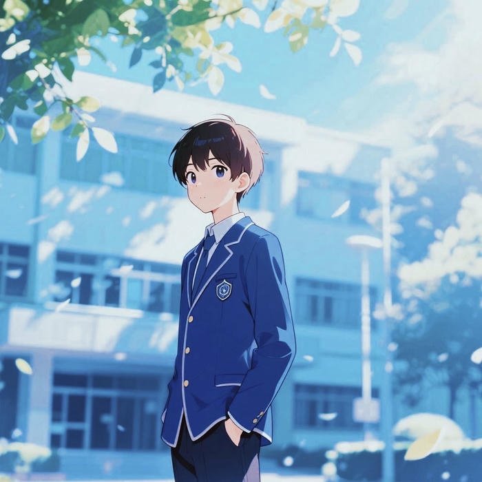 hình ảnh anime nam học sinh ngoài sân trường