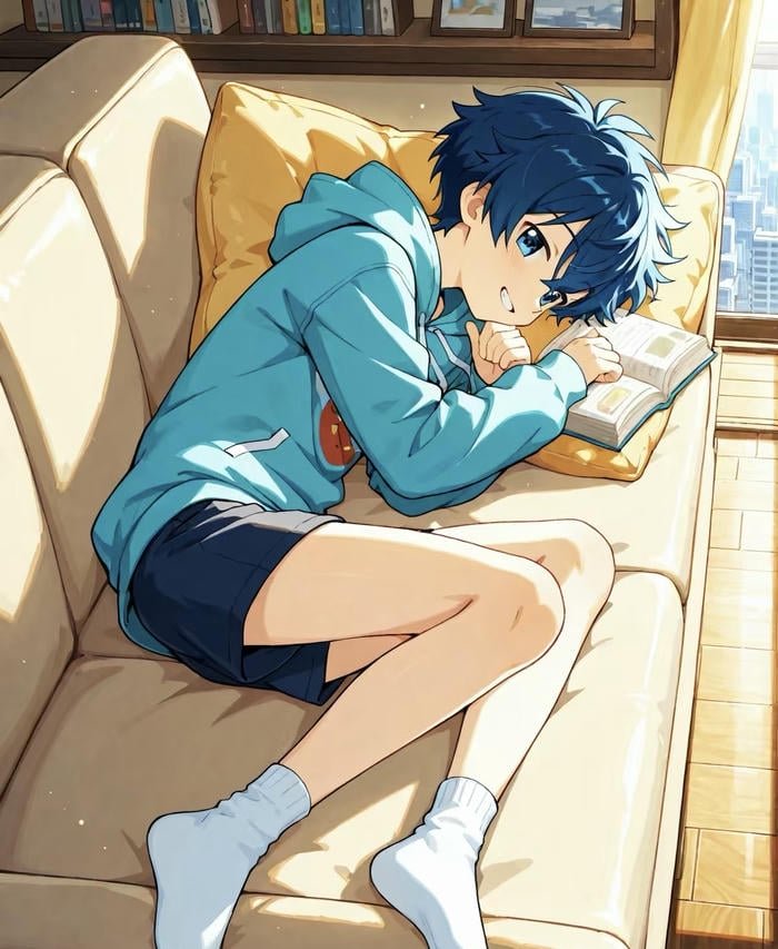 hình ảnh anime nam nằm trên ghế