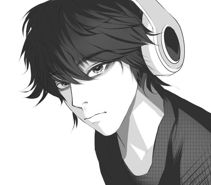 hình ảnh anime nam trắng đen buồn