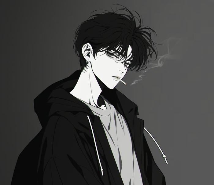 hình ảnh anime nam trắng đen tĩnh tại