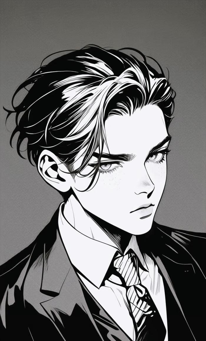 hình ảnh anime nam trắng đen trầm lắng