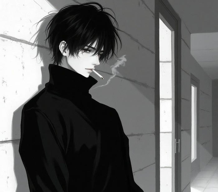 hình ảnh anime nam trắng đen vẻ lạnh nhạt