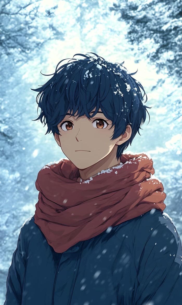hình ảnh anime nam trong mưa tuyết
