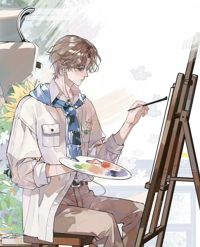 hình ảnh anime nam vẽ tranh