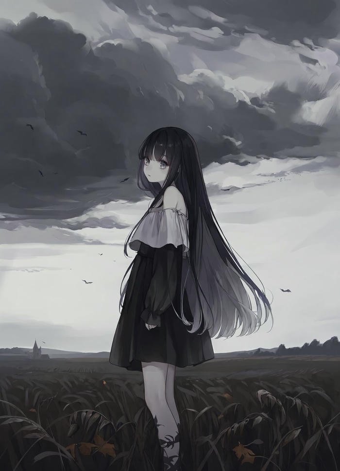 hình ảnh anime nữ buồn rã rời suy kiệt