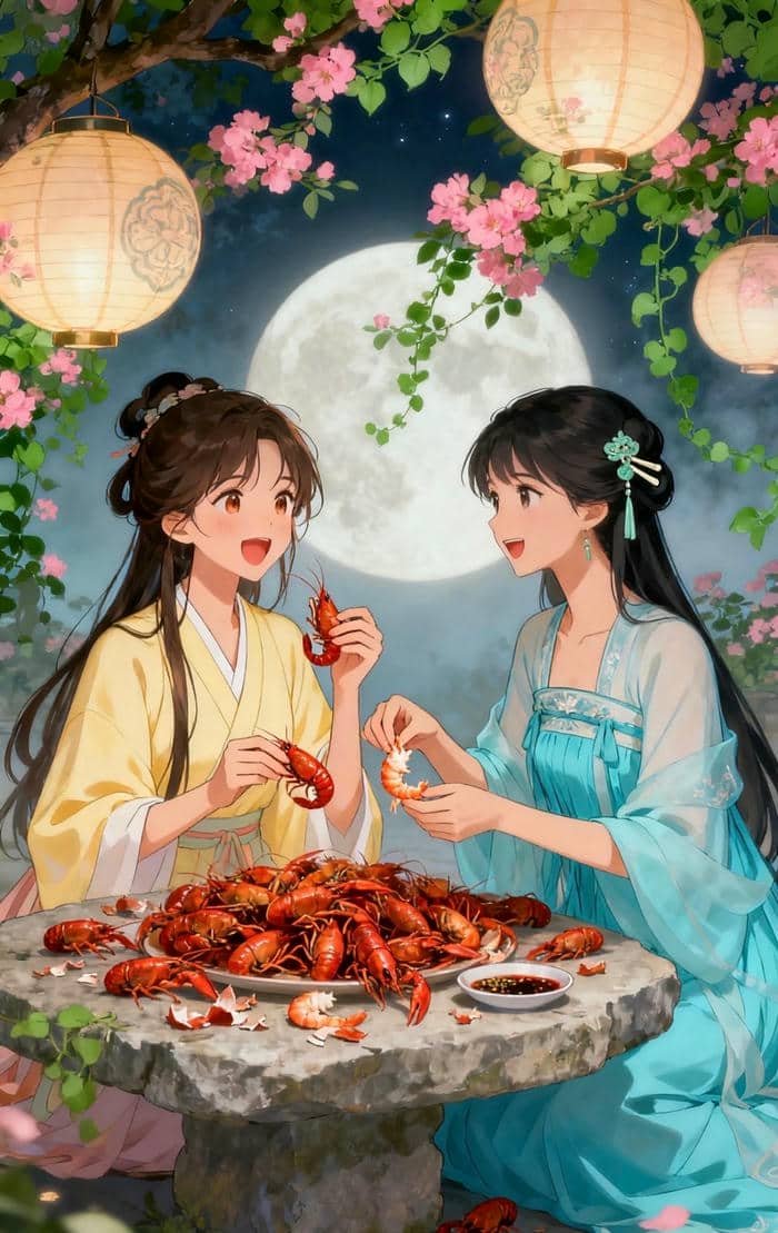 hình ảnh anime nữ cổ trang đang ăn
