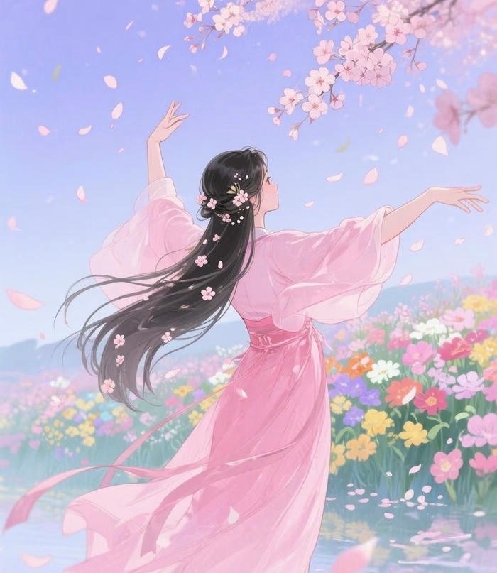 hình ảnh anime nữ cổ trang đang múa