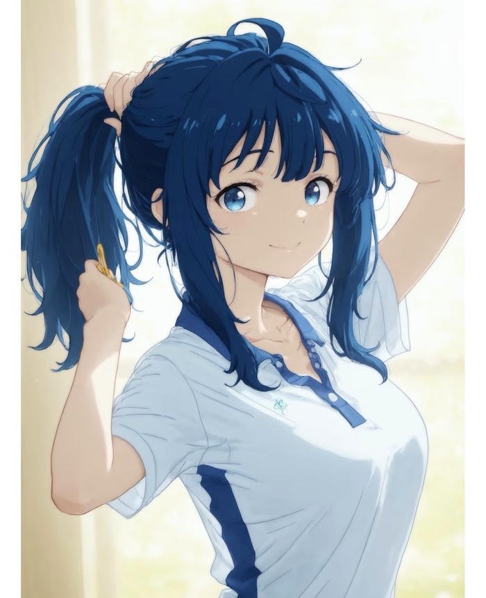 hình ảnh anime nữ học sinh đang buộc tóc
