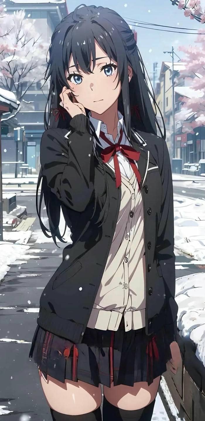 hình ảnh anime nữ học sinh ngắm tuyết rơi