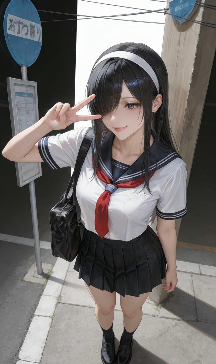 hình ảnh anime nữ học sinh tóc dài đen truyền thống