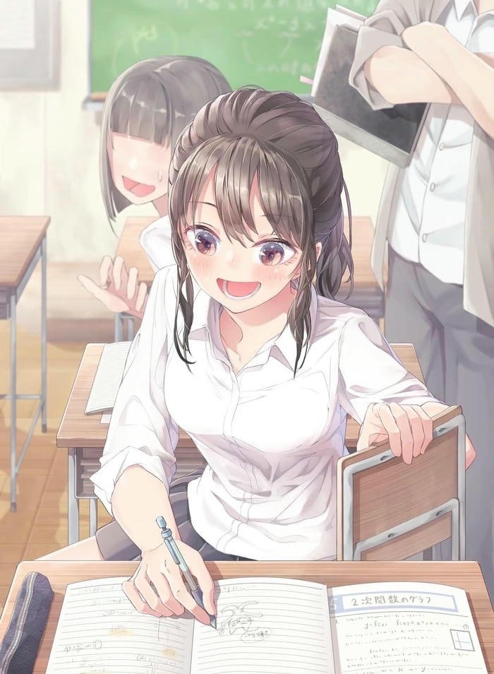 hình ảnh anime nữ học sinh viết bài trong lớp