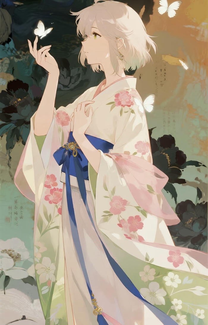 hình ảnh anime nữ mặc kimono khuôn phép truyền thống