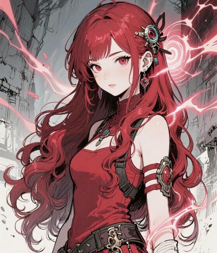 hình ảnh anime nữ tóc đỏ ngầu