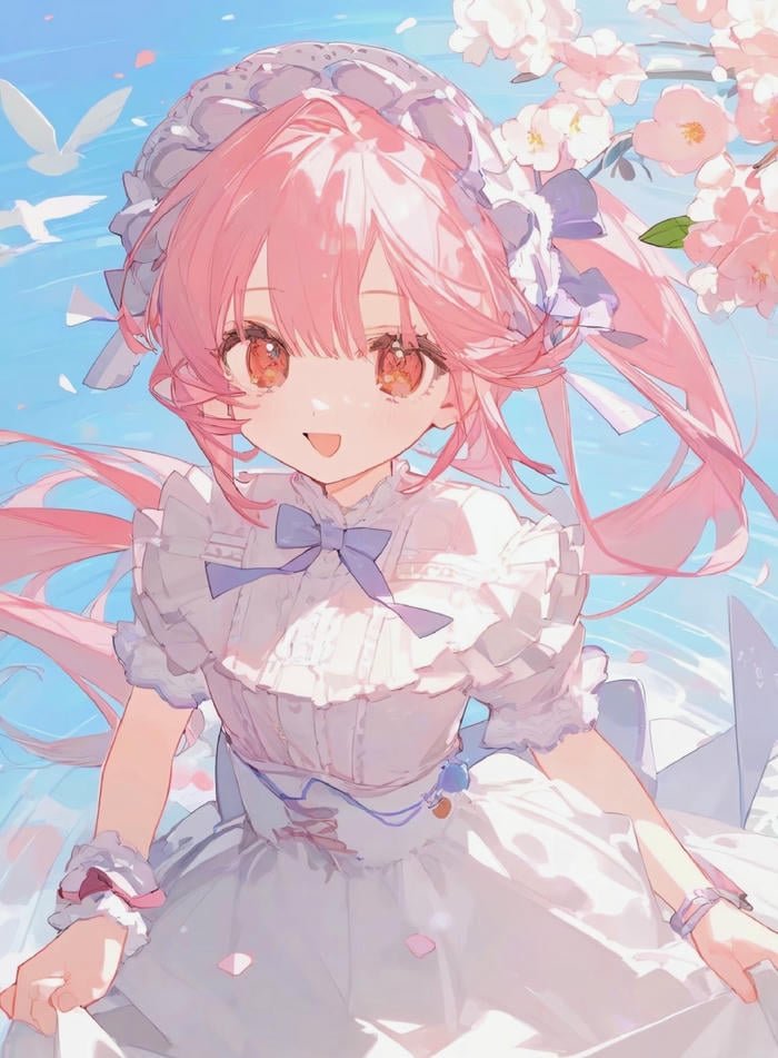 hình ảnh anime nữ tóc hồng ánh mắt hiền
