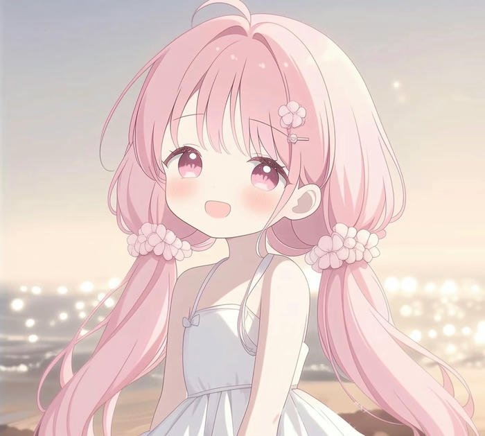 hình ảnh anime nữ tóc hồng trong veo