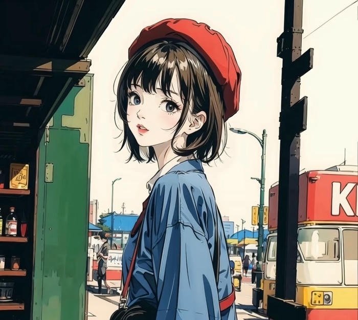 hình ảnh anime nữ tóc ngắn đội mũ đỏ