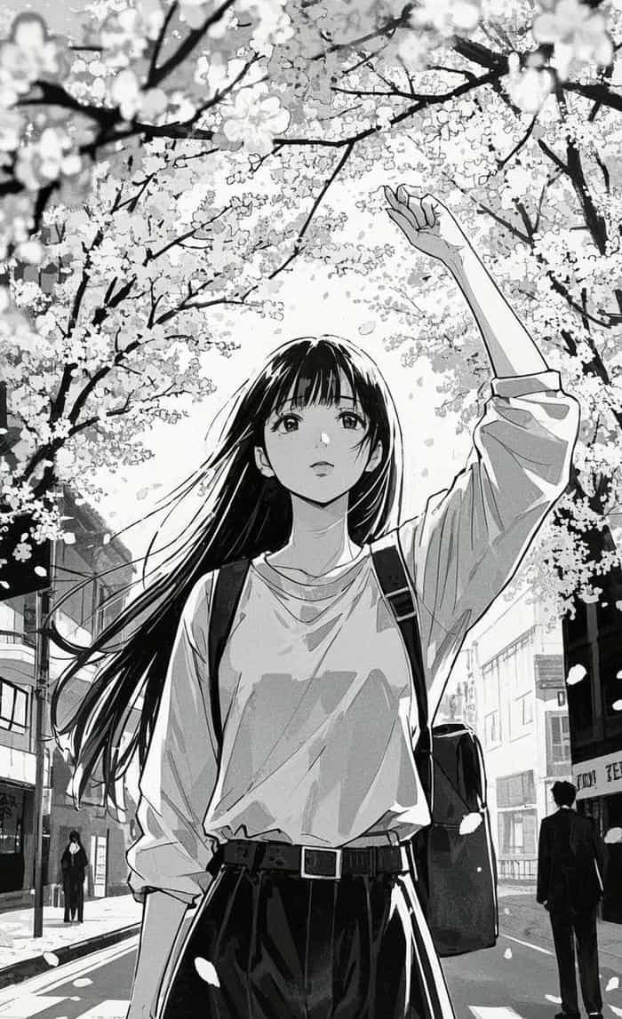 hình ảnh anime nữ trắng đen lặng yên