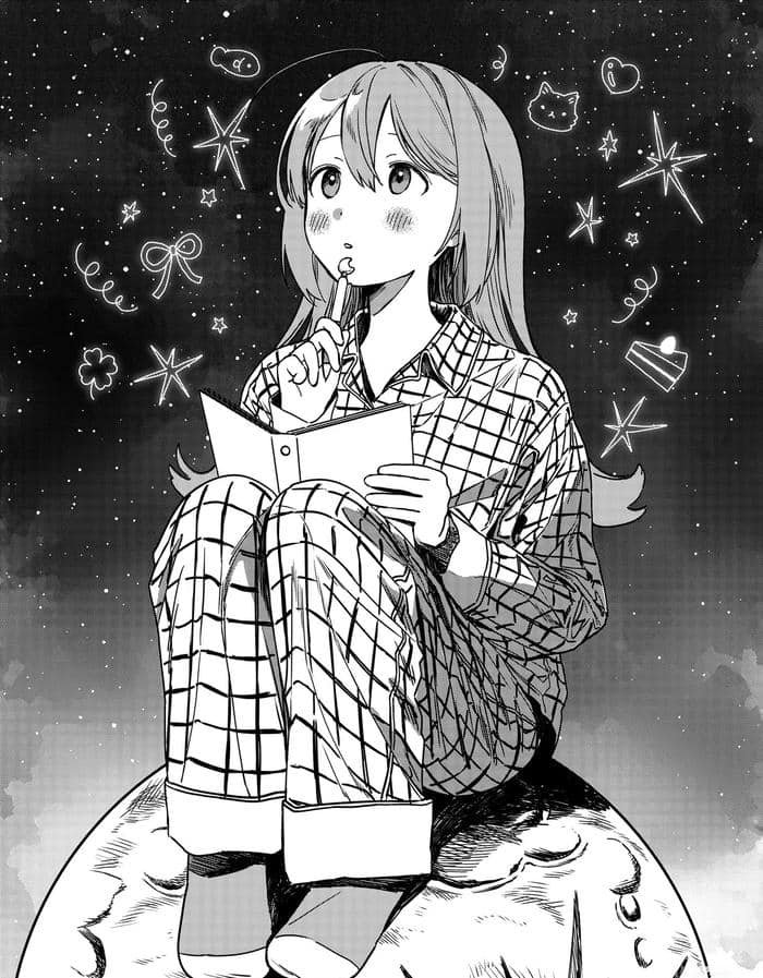 hình ảnh anime nữ trắng đen suy nghĩ