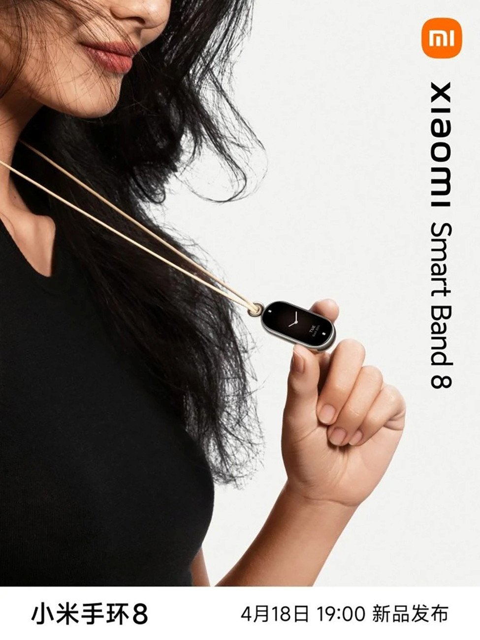 Hình ảnh cận cảnh vòng đeo tay Xiaomi Band 8 ở chế độ đeo cổ