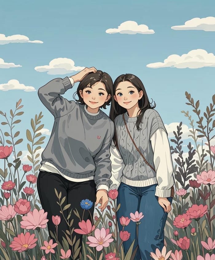 hình ảnh đôi bạn thân anime vui tươi