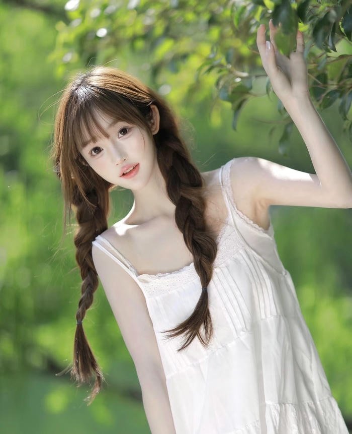 hình ảnh gái mạng tóc dài thắt bím đáng yêu
