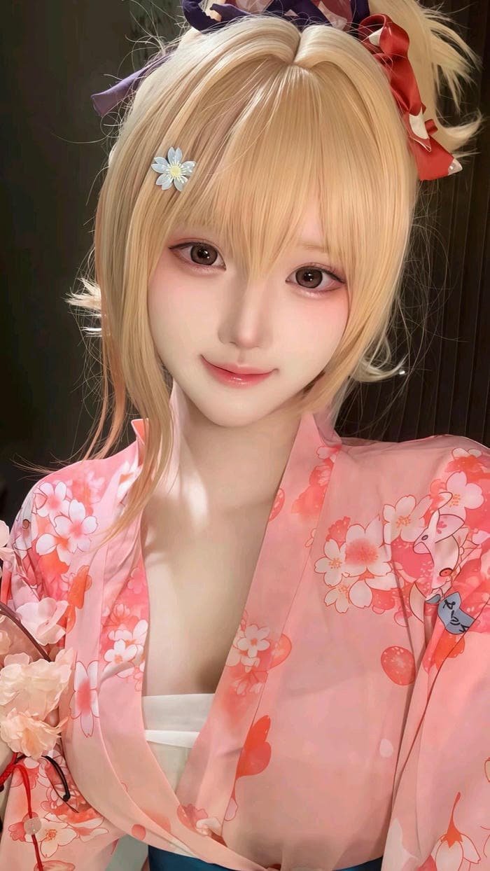 hình ảnh hina cosplay mắt nâu