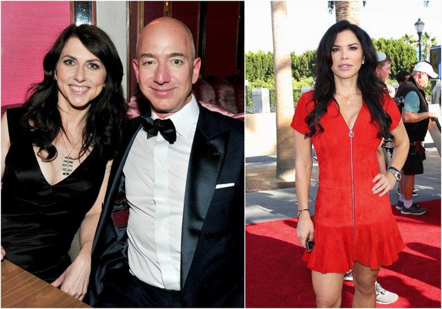 Hình ảnh Jeff Bezos bên vợ cũ và người tình mới liên quan bê bối ngoại tình tỷ phú.