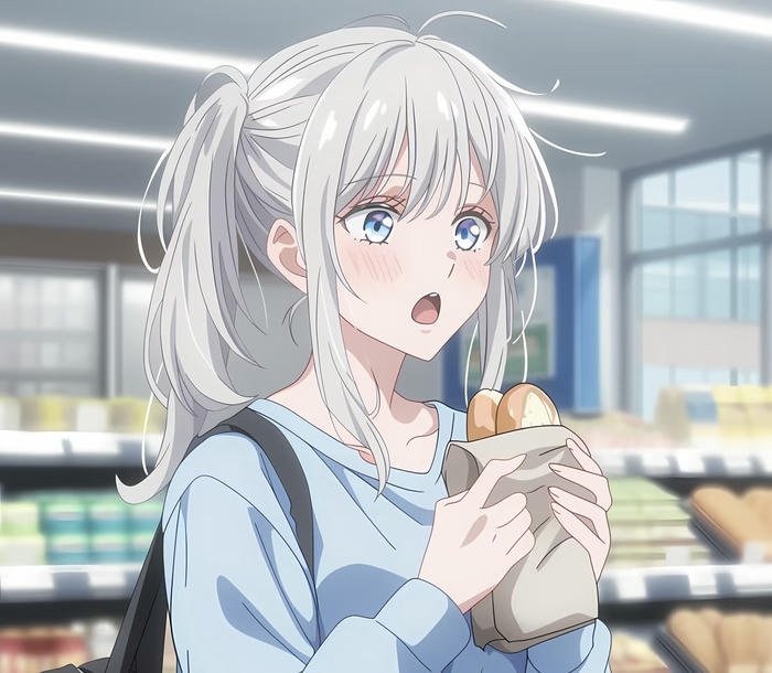 hình ảnh nhân vật anime nữ ăn bánh mì