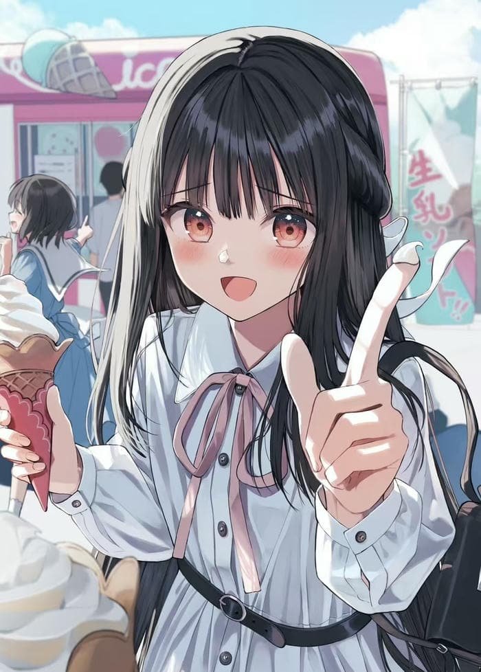 hình ảnh nhân vật anime nữ ăn kem