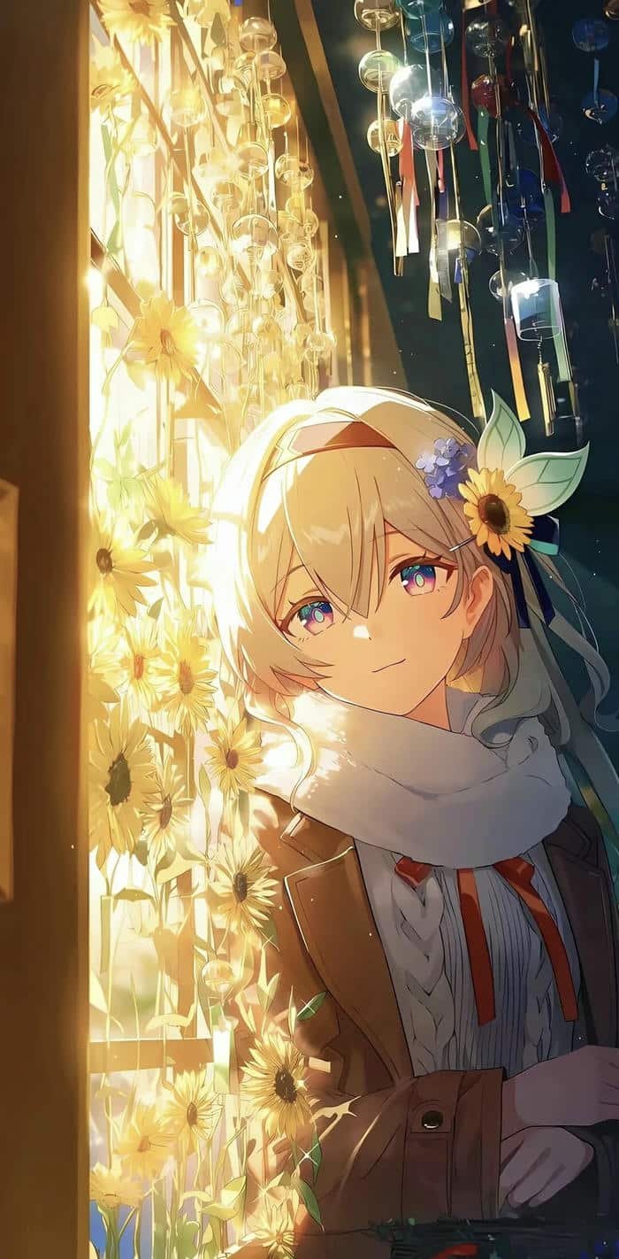 hình ảnh nhân vật anime nữ bên cửa sổ
