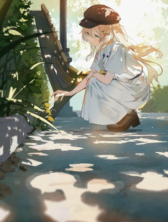 hình ảnh nhân vật anime nữ ngắm hoa