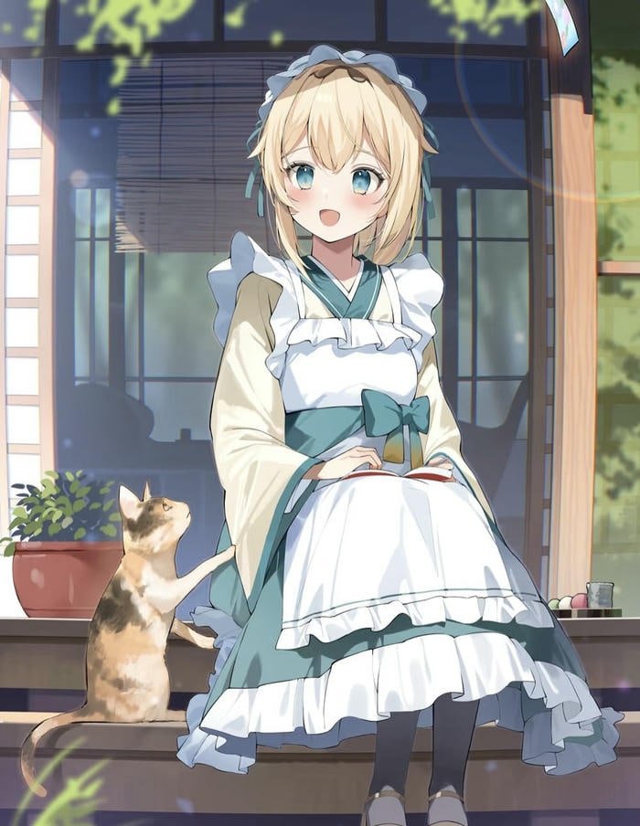 hình ảnh nhân vật anime nữ trước hiên nhà