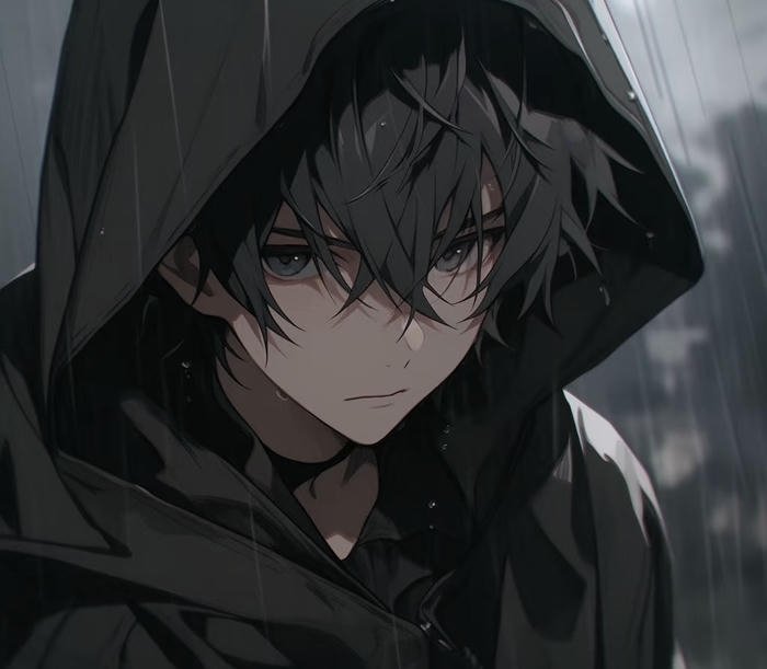 hình anime buồn đứng dưới mưa