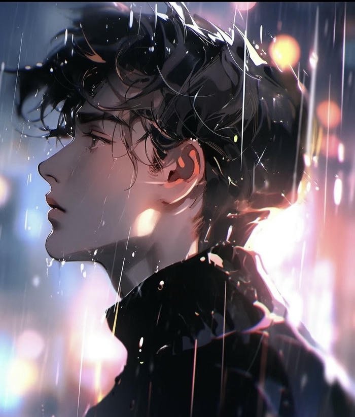 hình anime buồn dưới mưa nhẹ