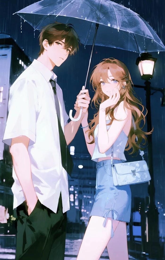 hình anime cặp đôi trong mưa