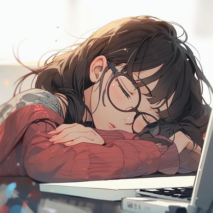hình anime đeo kính nằm ngủ